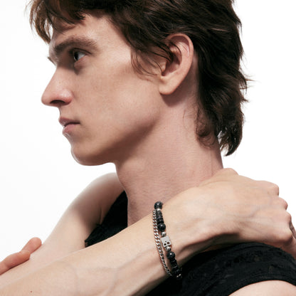 LOGO Tag Beaded Double-layer Bracelet