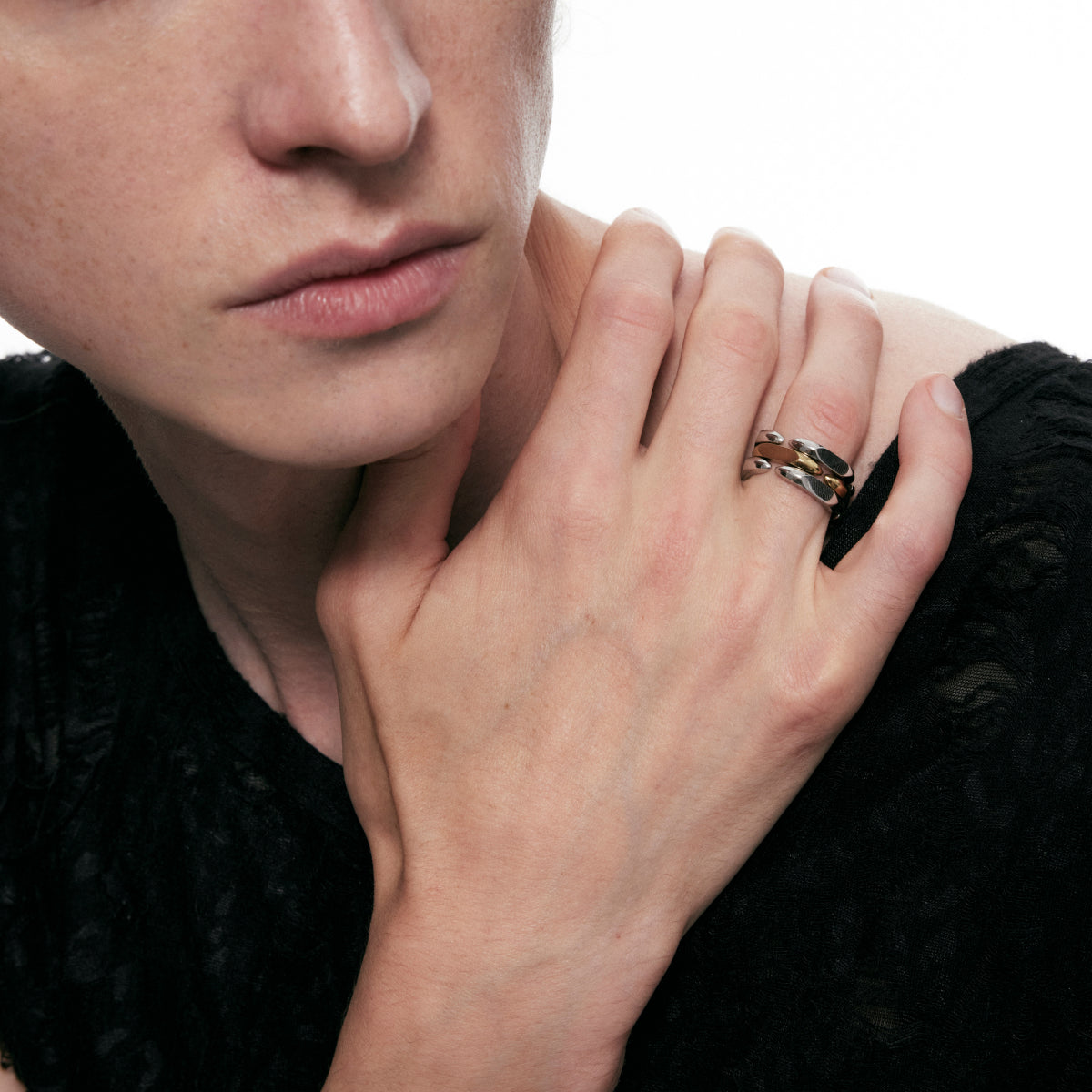 Gold and Silver Structured Adjustable Ring
