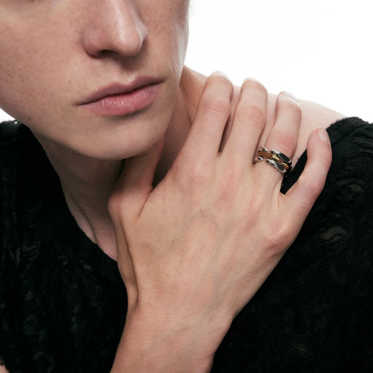 Rhinestone Inlay Structured Adjustable Matching Couple Rings Bundle