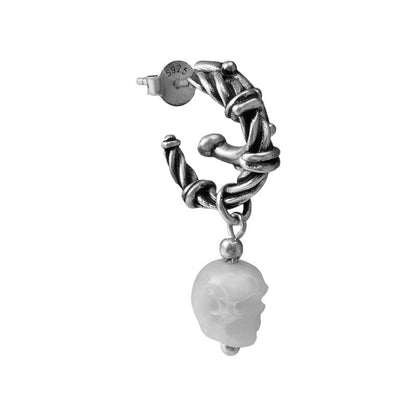 S925 Sterling Silver Pearl Skull Punk Drop Earring (Left, Single)