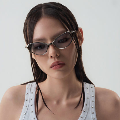 Gradient Blue Metal-Frame Sunglasses