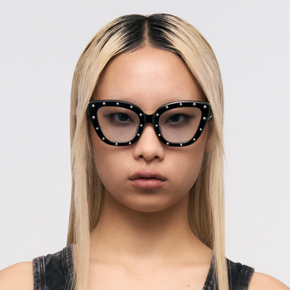 Cat Eye Studded Round Frame Sunglasses