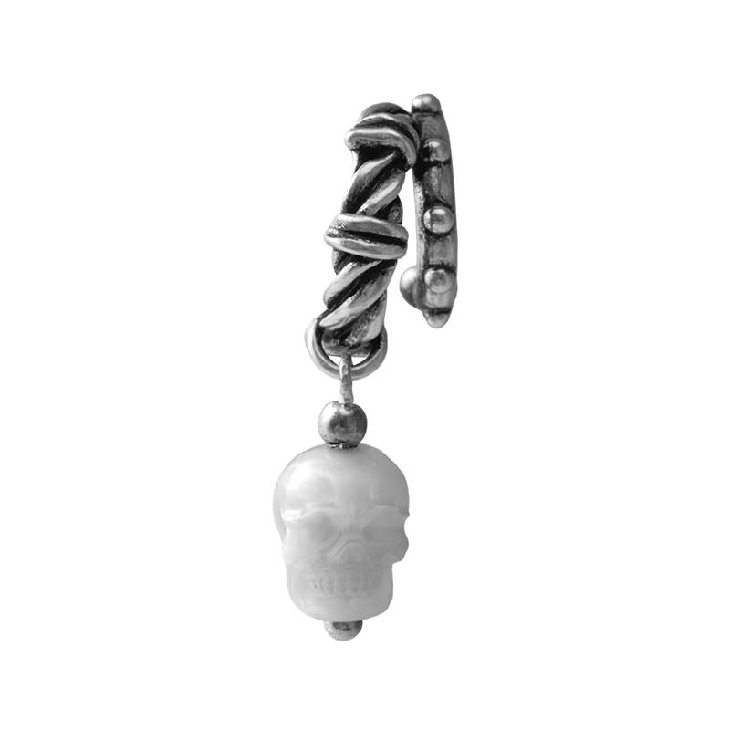 S925 Sterling Silver Pearl Skull Punk Drop Earring (Left, Single)
