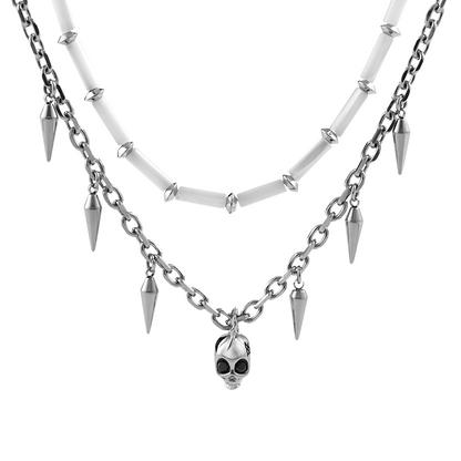 Siren Skull & Black Stone Layered Necklace