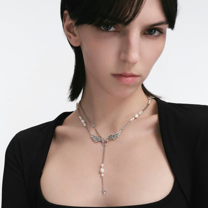S925 Booby Bird Wing Pearl Necklace