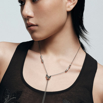 Night Cat Skull Adjustable Sweater Necklace