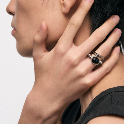 Black Onyx Snake Bone Ring