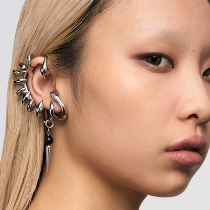 Snake Bone Effect Black Onyx Ear Cuff (Right Ear Single)