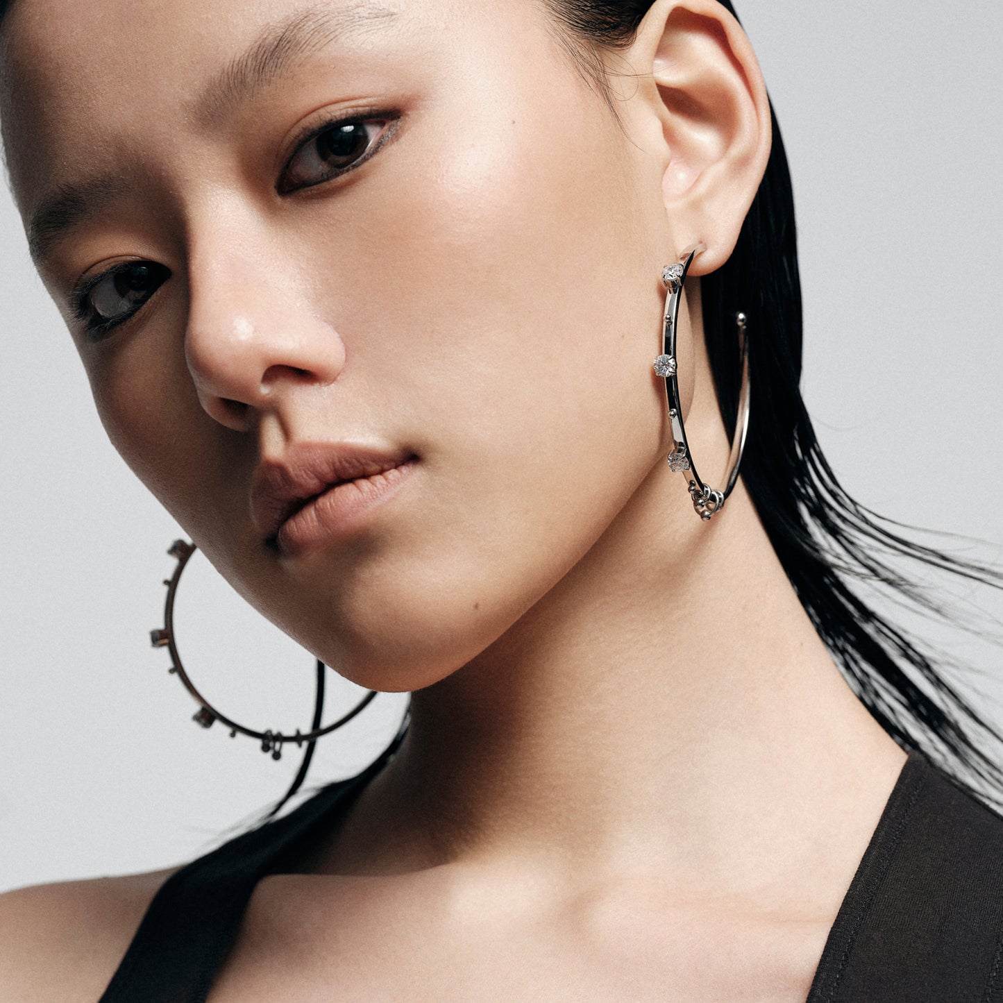Pierced Crystal-Set Large Hoop Earrings