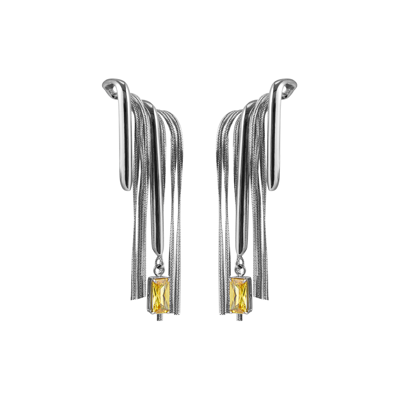 Bone Record Pattern Tassel Earrings