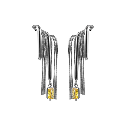 Bone Record Pattern Tassel Earrings