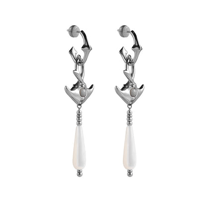 Mini Manta Drop Earrings with Pearl Beads