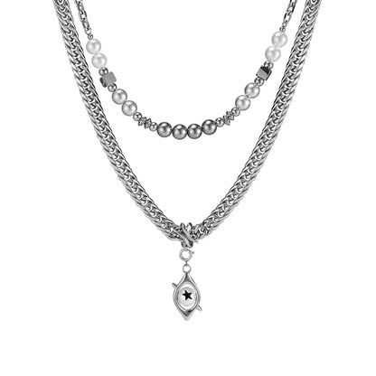 Punk Eye Double-Layer Pearl Necklace