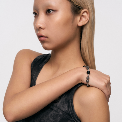 Triple Serpent Ring Black Onyx Chain Bracelet