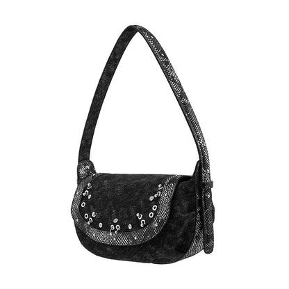 Snake-Pattern Denim Mini Shoulder Bag