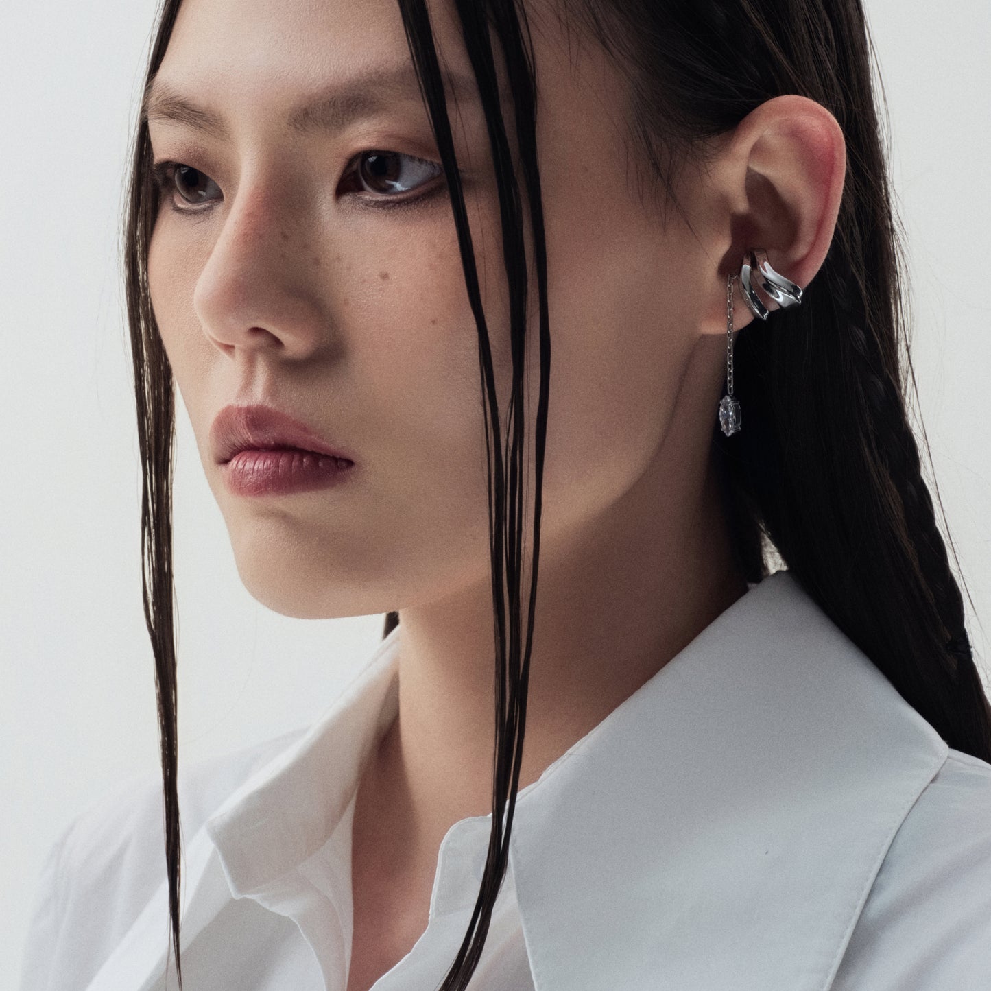 Ribbon Pendant Double-Layer Ear Cuff