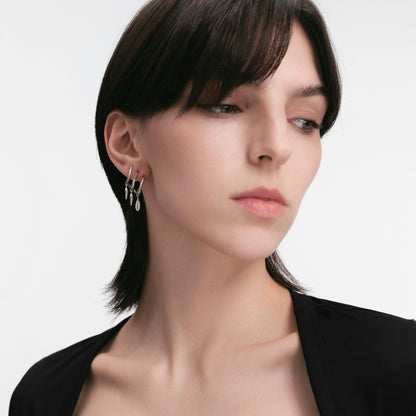 S925 Booby Bird Triple Ring Feather Ear Stud（Single）