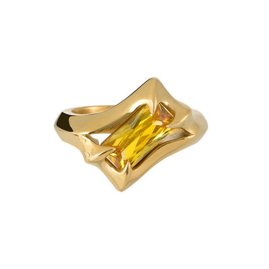 Spiked Yellow Square-Cut Ring