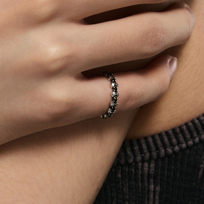 S925 Skull Black Zircon Pinky Ring