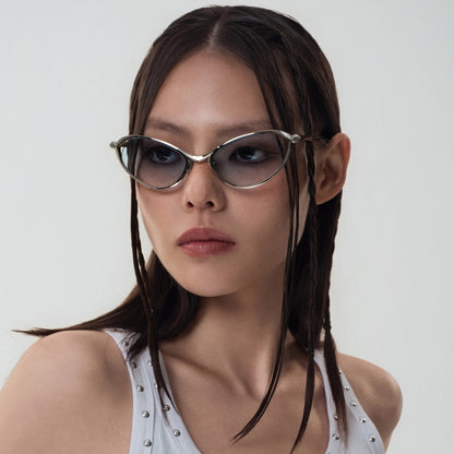 Gradient Blue Metal-Frame Sunglasses