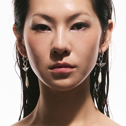 Mini Manta Drop Earrings with Pearl Beads