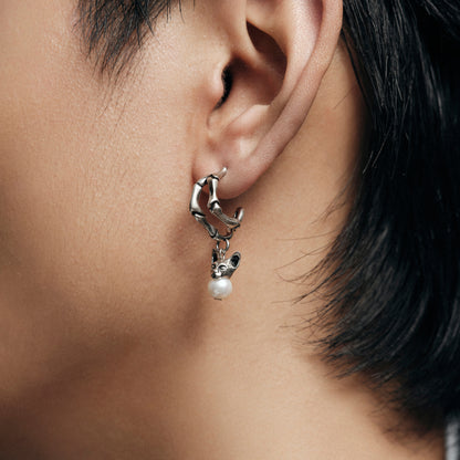 Night Cat Skull Pearl Drop Earring (Left)