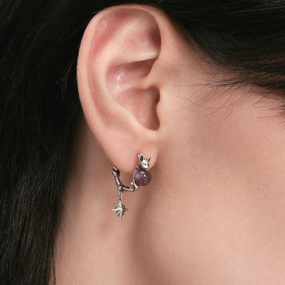 S925 Night Cat Hoop Silver Earrings