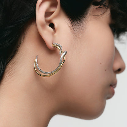 Snake Loop Double Layer Earrings (Two-Tone)