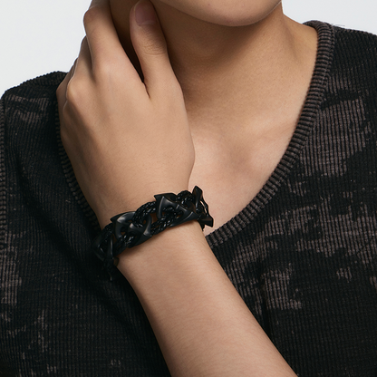 Black Starburst Woven Wide Bracelet