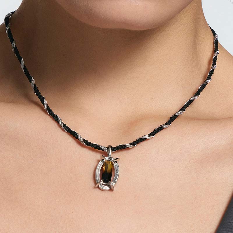 Gradient Tourmaline Woven Double-Layer Necklace