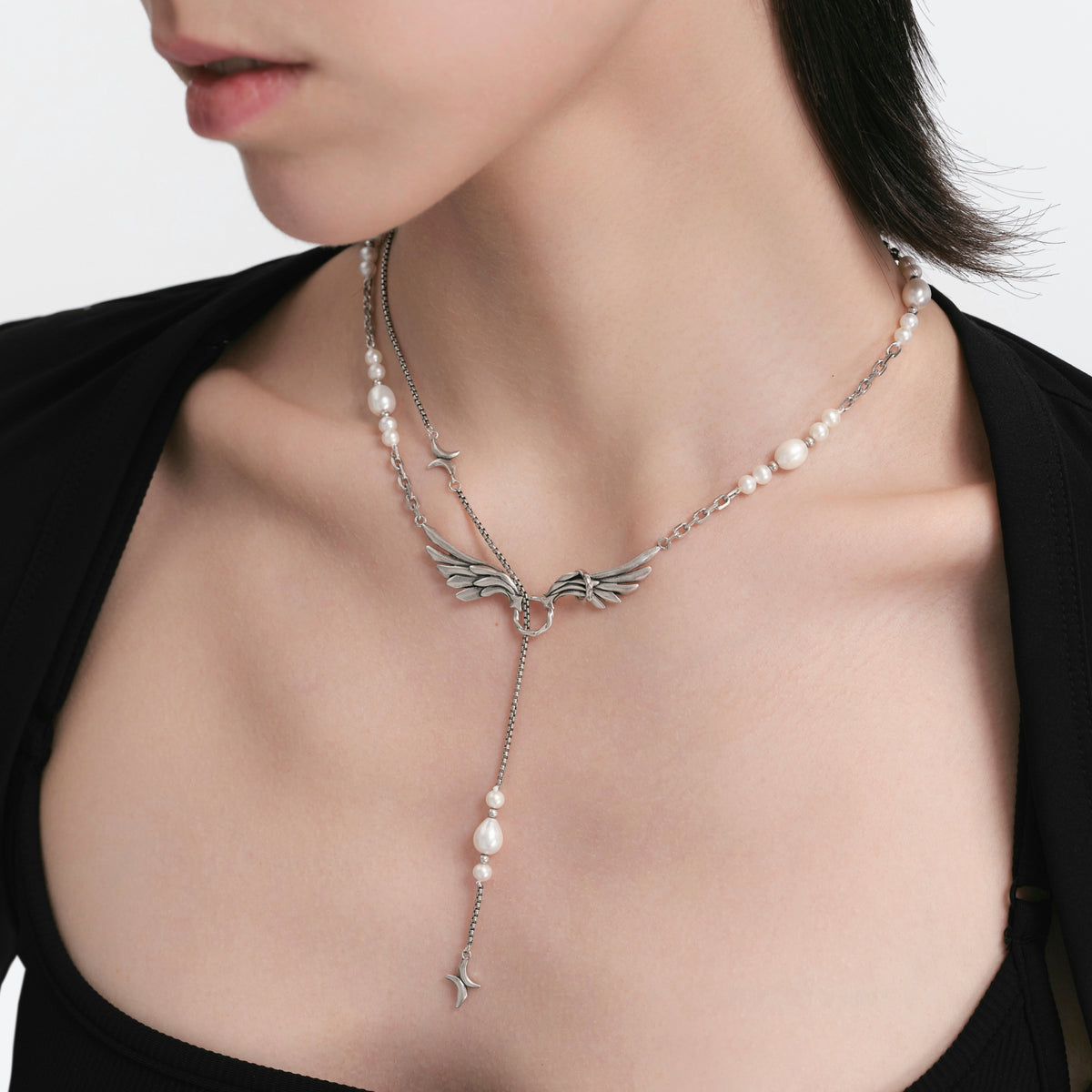 S925 Booby Bird Wing Pearl Necklace