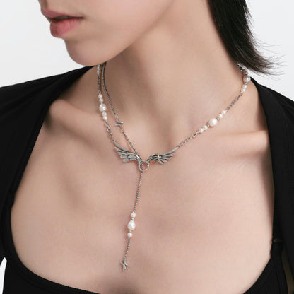 S925 Booby Bird Wing Pearl Necklace
