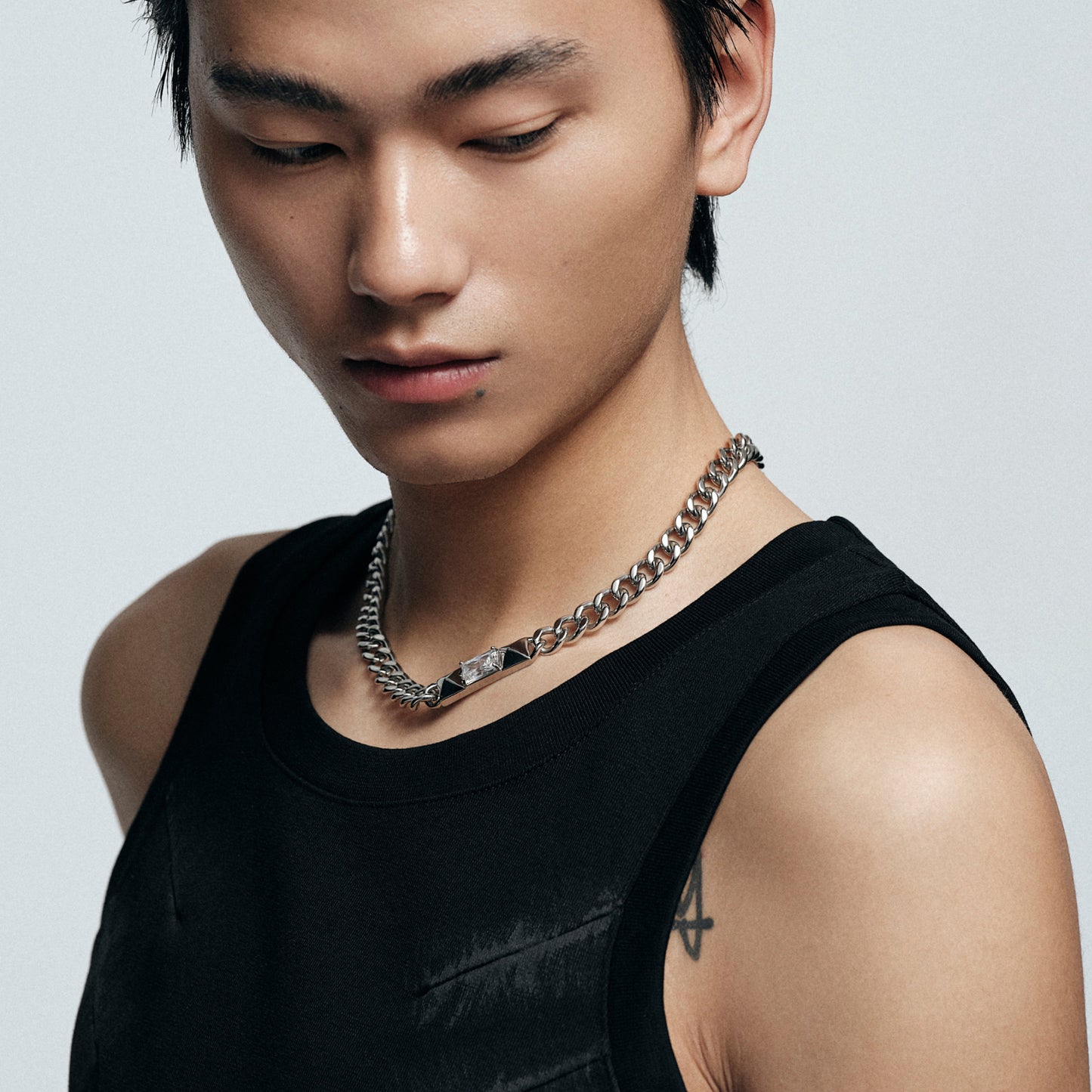 Studded Square-Cut Cuban Chain Necklace