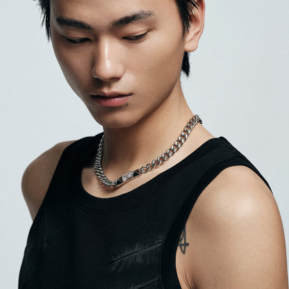 Studded Square-Cut Cuban Chain Necklace