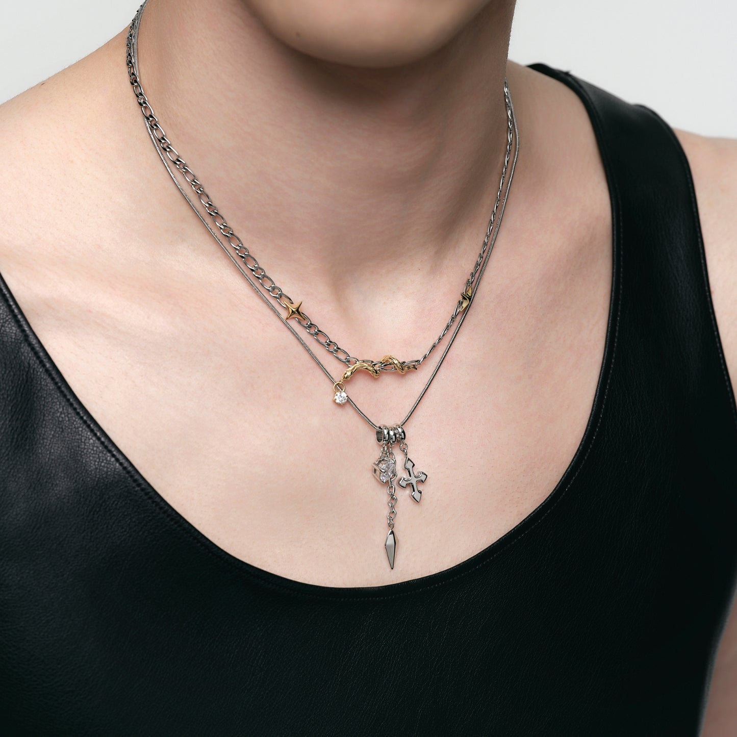 Starburst Key Mini Snake Double Layer Necklace