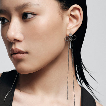 Ribbon Bow Zircon Drop Earrings