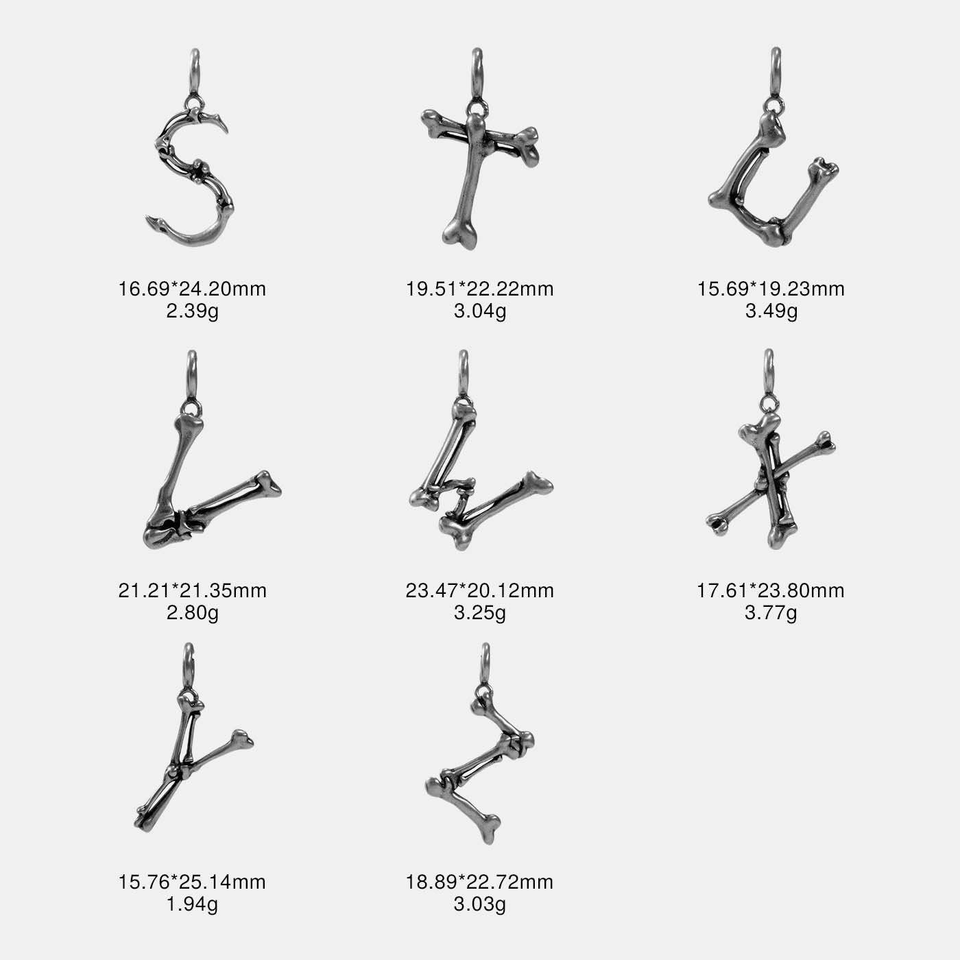 S925 Sterling Silver Bone Letter Pendant