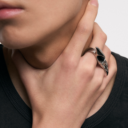 Black Onyx Snake Tail Double Finger Ring