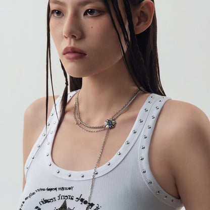 Cornflower Double-Layer Drawstring Necklace