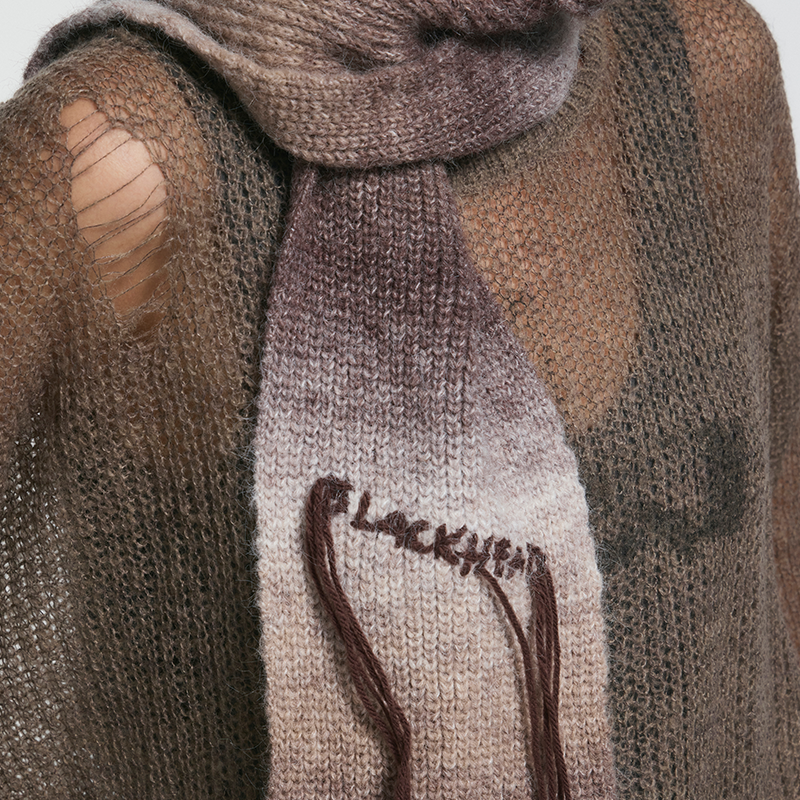 Coffee Gradient Knit Beret with Scarf