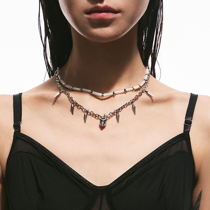 Siren Skull & Black Stone Layered Necklace