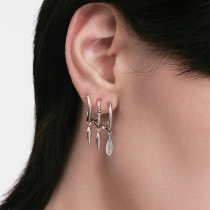S925 Booby Bird Triple Ring Feather Ear Stud（Single）