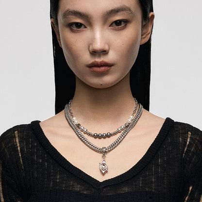 Punk Eye Double-Layer Pearl Necklace
