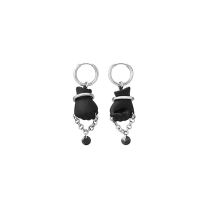BLACK GLOVES MAGIC FIST DROP EARRINGS