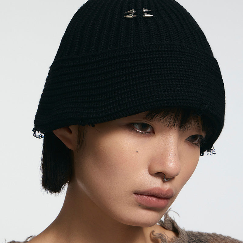 Black Knit Beanie with Studs Studded Beanie main image 2