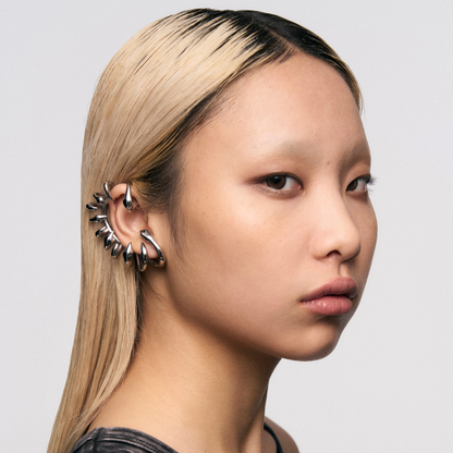Snake Bone Effect Black Onyx Ear Cuff (Right Ear Single)