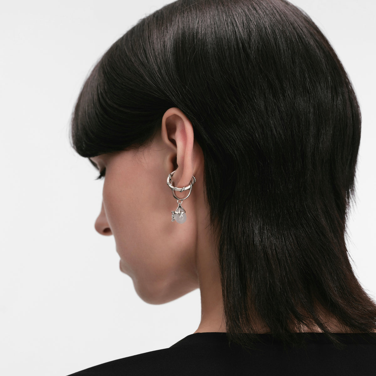 S925 Booby Bird Feather Double Layer Ear Cuff