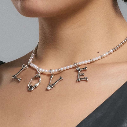 S925 Sterling Silver Bone Letter Pendant