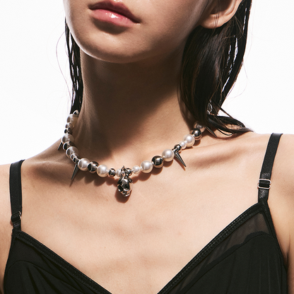 Beaded Siren Skull Necklace