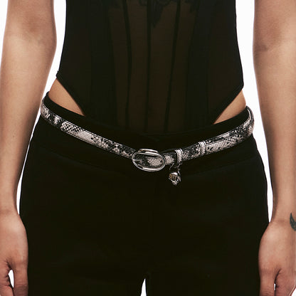 Skull & Snake Embossed Slim Belt